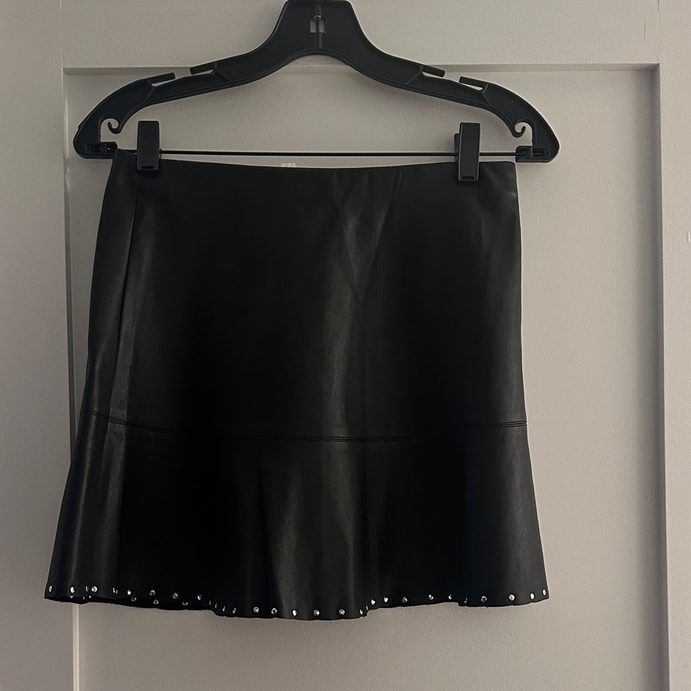 Black Faux Leather Mini Skirt with Stud Hem